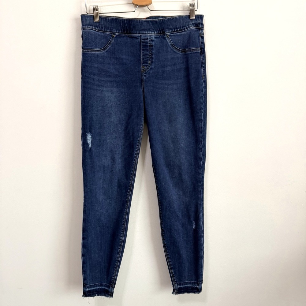 Spanx Jeggings Jeans L Pull On Distressed Raw Hem Skinny 31x26 Casual Blue Comfy